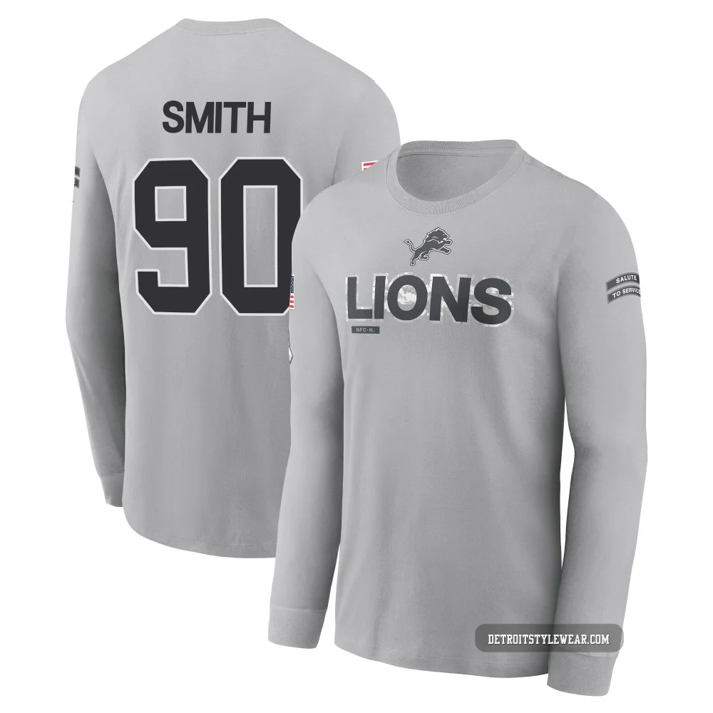 Chris Smith Detroit Lions ＃90 Men's Gray 2024 Salute to Service Long Sleeve T-Shirt