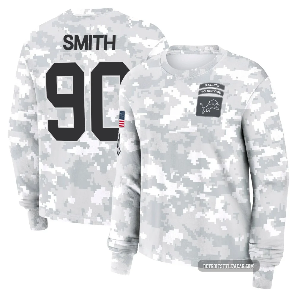 Chris Smith Detroit Lions ＃90 Women's Arctic Camo 2024 Salute to Service Long Sleeve T-Shirt