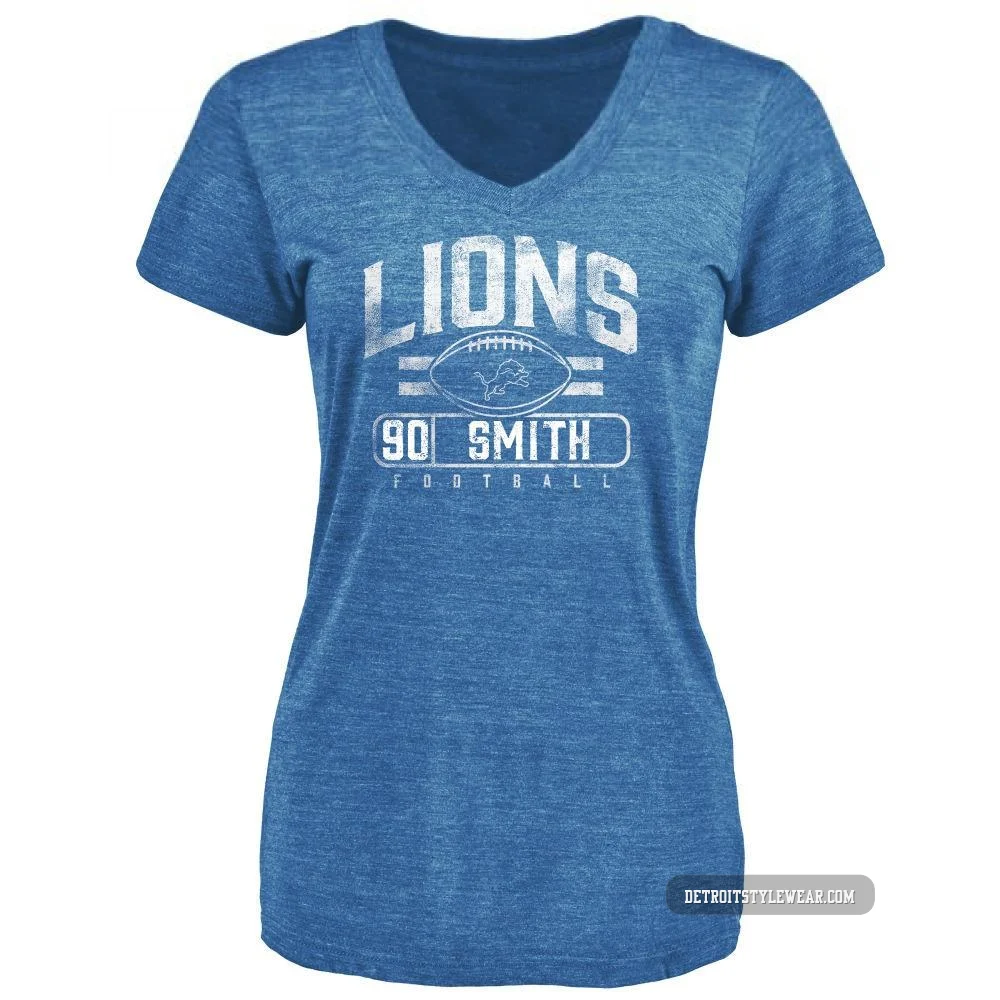 Chris Smith Detroit Lions ＃90 Women's Blue Pro Line by Flanker Tri-Blend T-Shirt -
