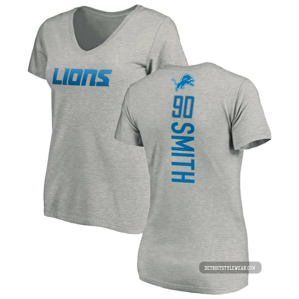Chris Smith Detroit Lions ＃90 Women's Pro Line Backer V-Neck T-Shirt - Ash