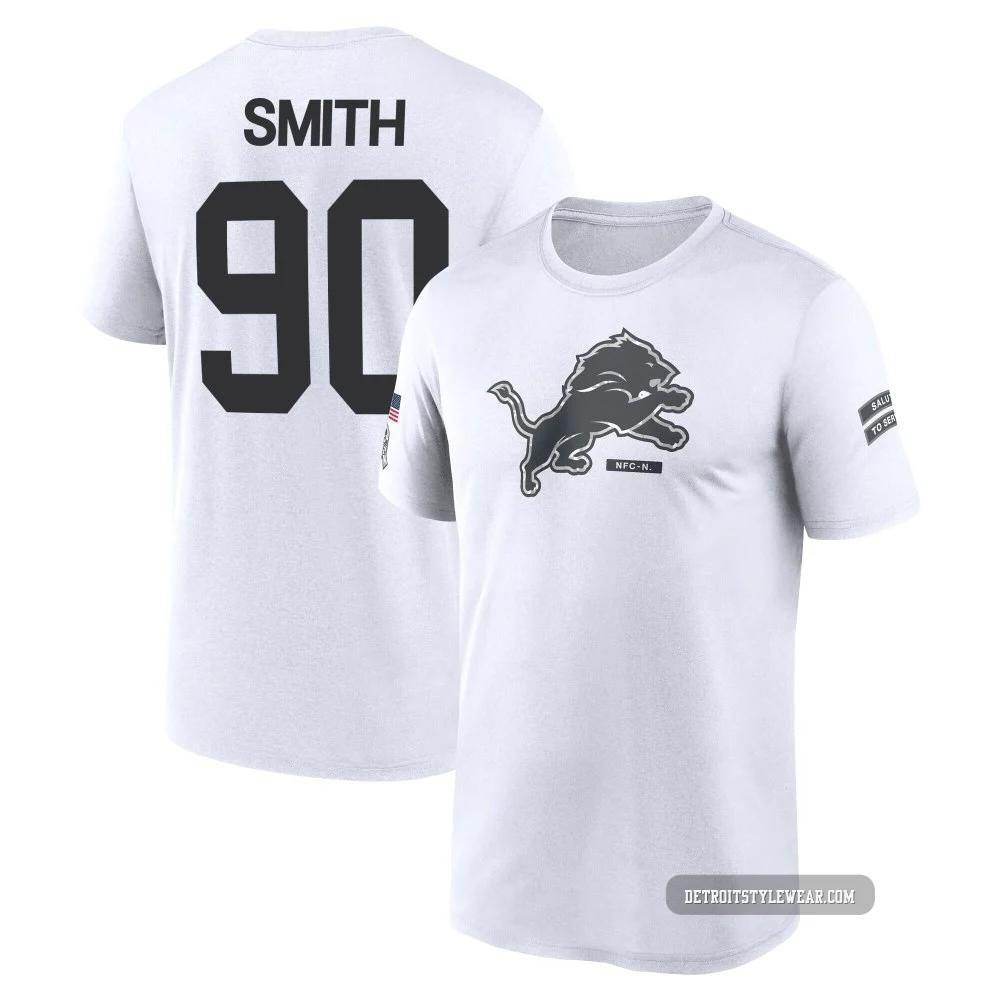 Chris Smith Detroit Lions Legend ＃90 Men's White 2024 Salute to Service Performance T-Shirt