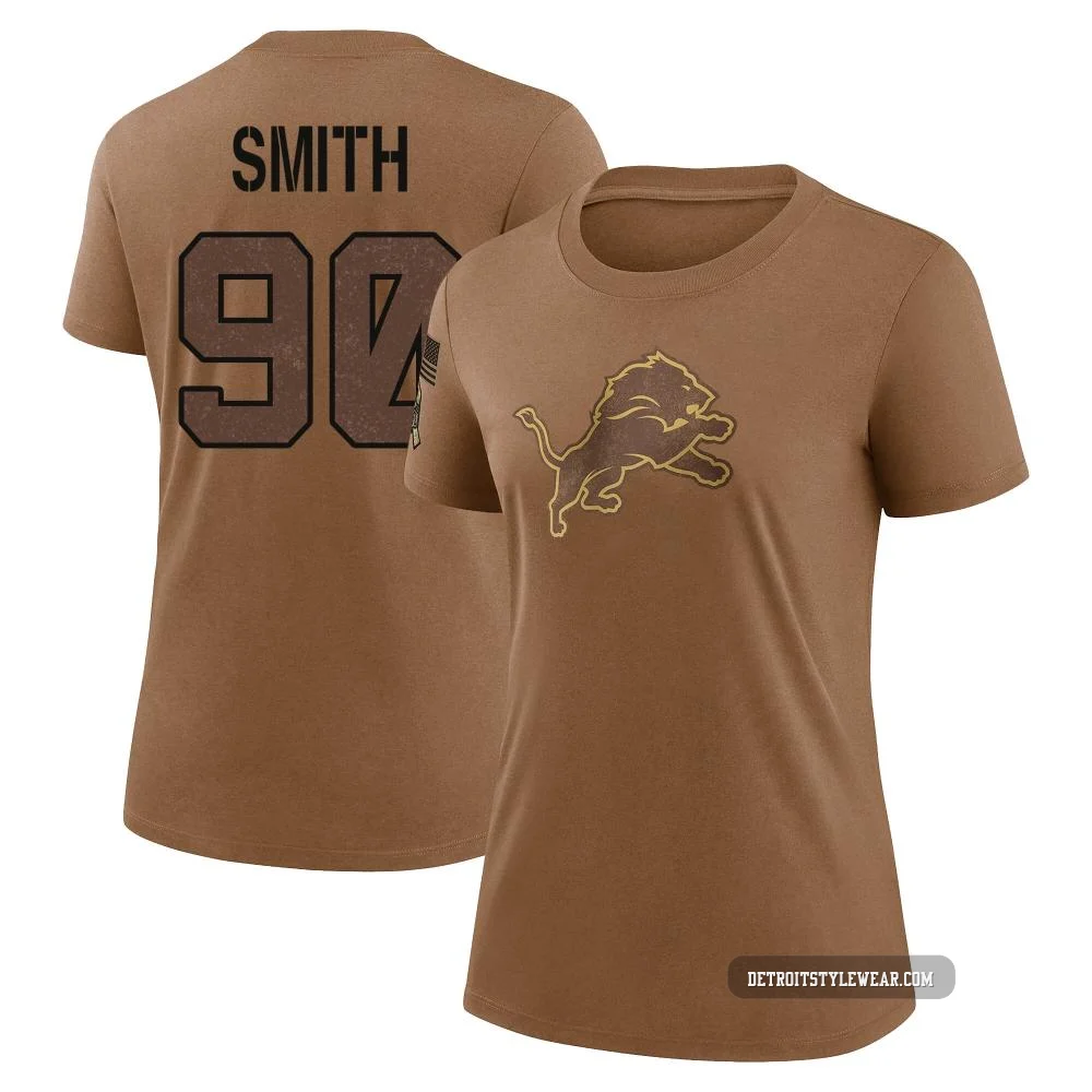 Chris Smith Detroit Lions Legend ＃90 Women's Brown 2023 Salute To Service Performance T-Shirt