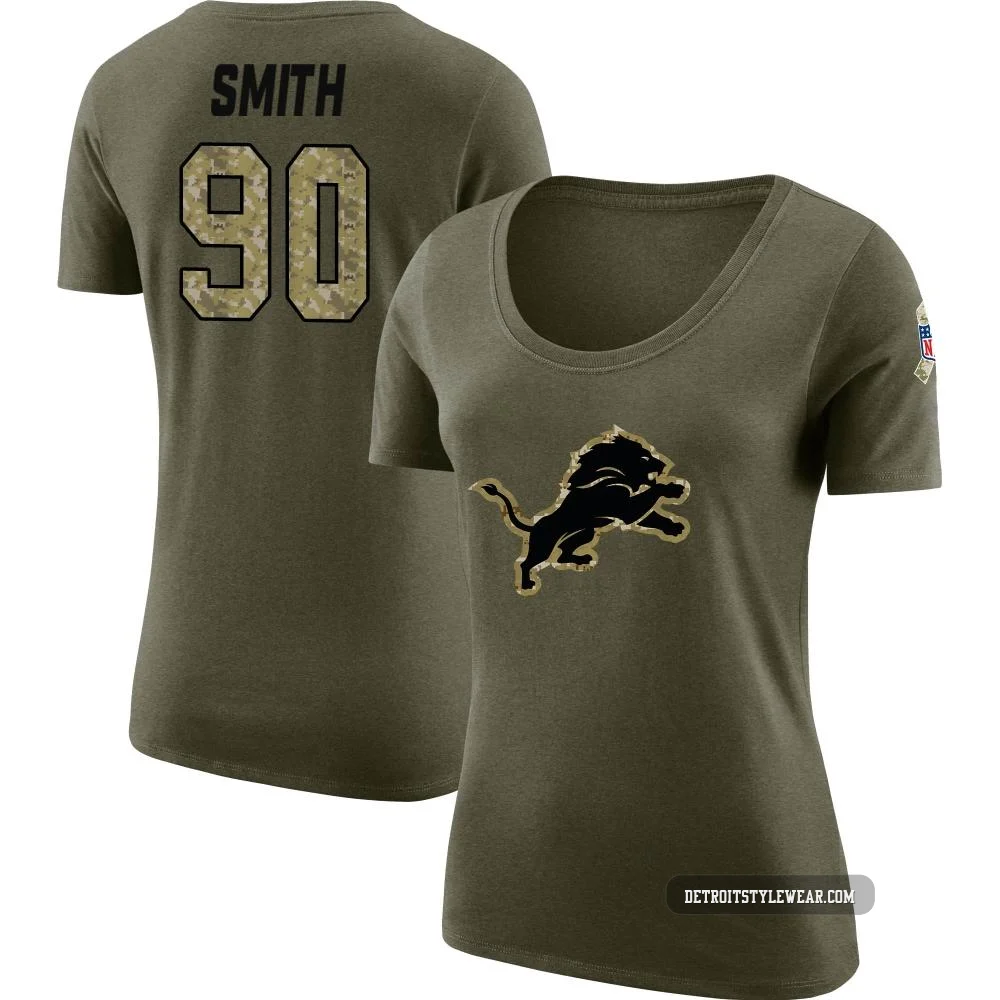 Chris Smith Detroit Lions Legend ＃90 Women's Olive Salute to Service Scoop Neck T-Shirt
