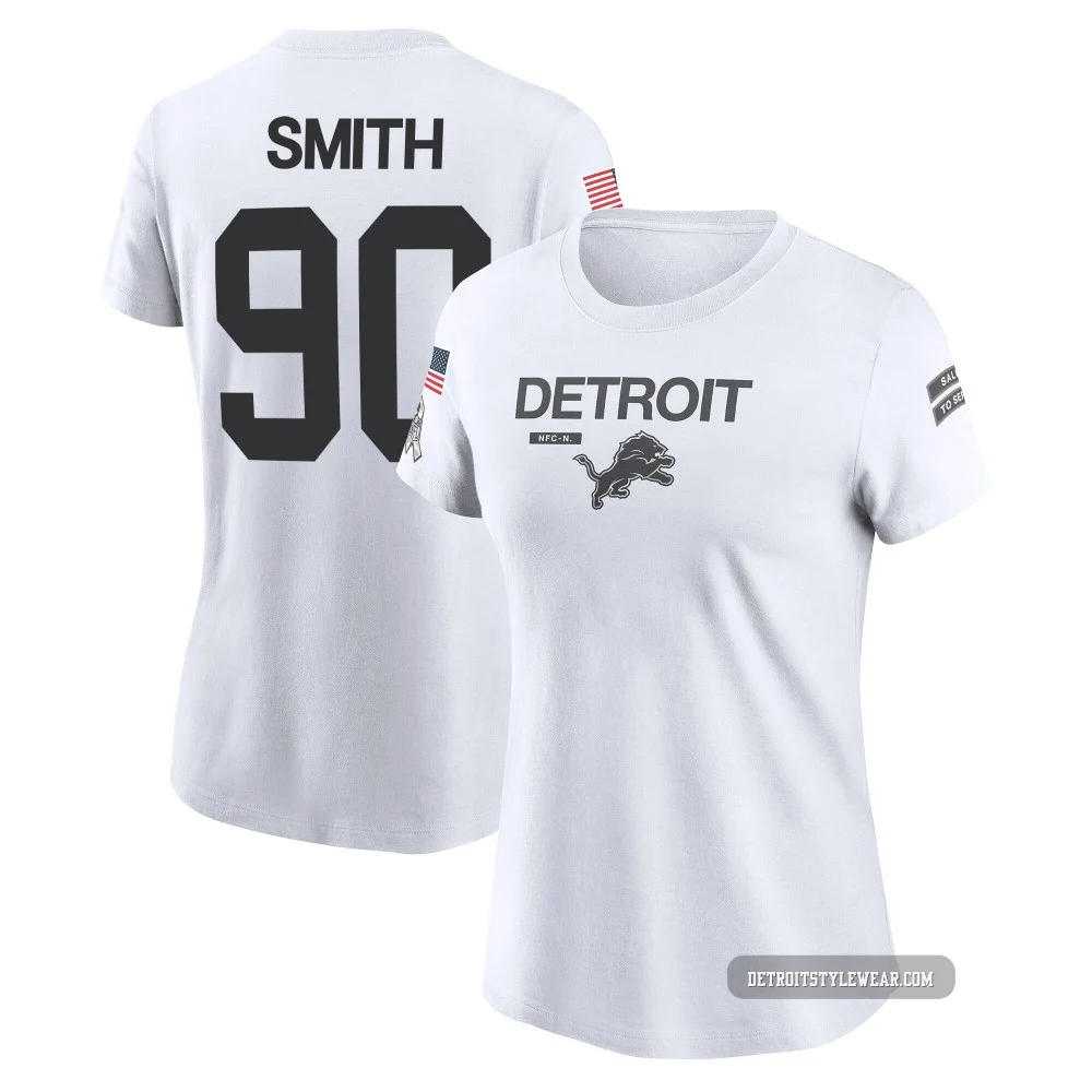 Chris Smith Detroit Lions Legend ＃90 Women's White 2024 Salute to Service Performance T-Shirt