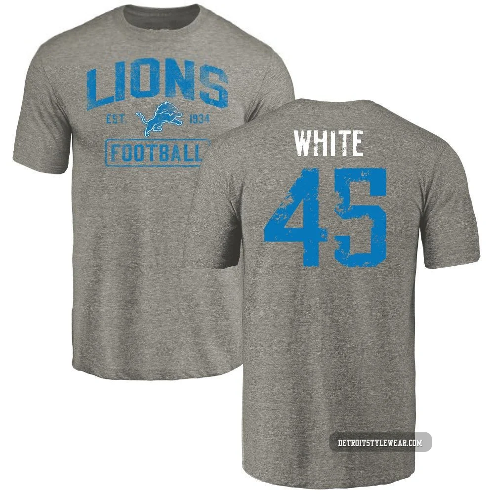 Devin White Detroit Lions ＃45 Men's Gray Distressed Name & Number Tri-Blend T-Shirt