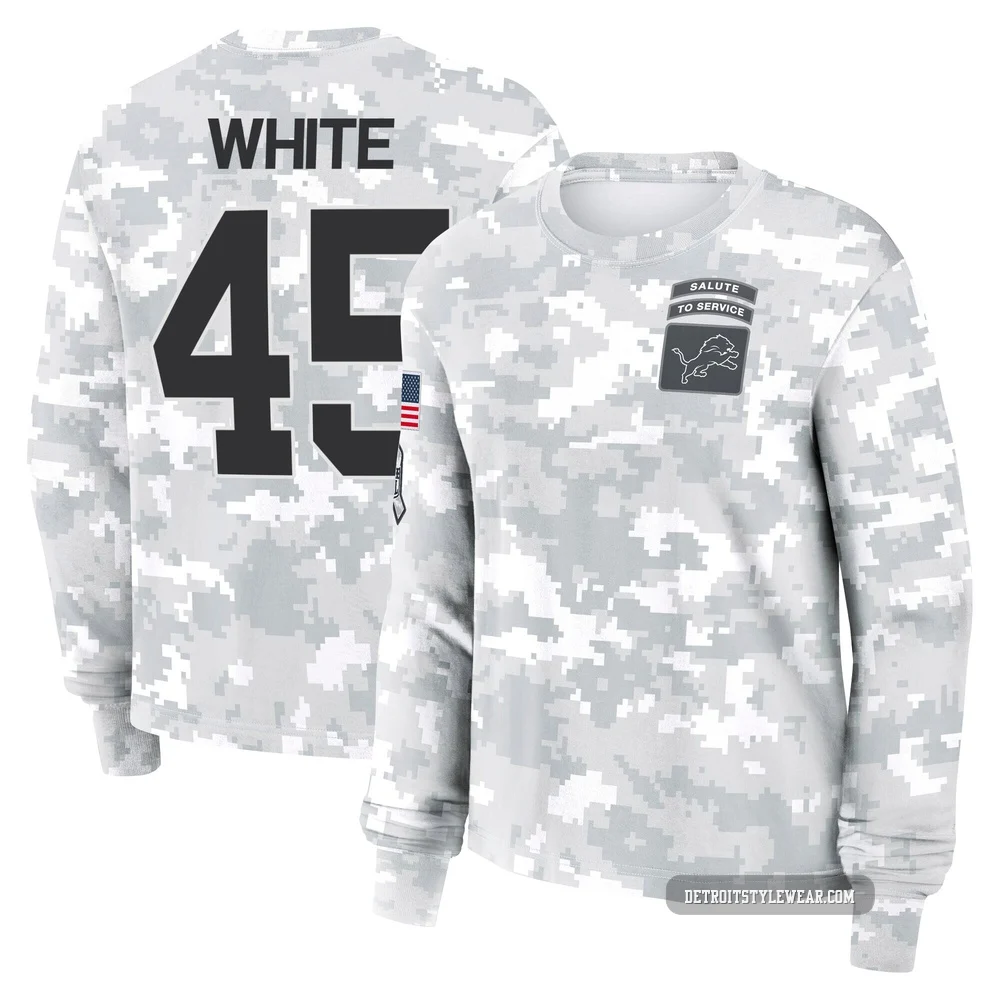 Devin White Detroit Lions ＃45 Women's Arctic Camo 2024 Salute to Service Long Sleeve T-Shirt
