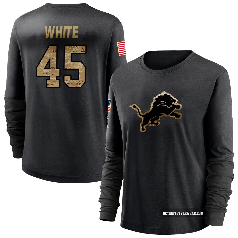 Devin White Detroit Lions ＃45 Women's Black 2020 Salute To Service Sideline Performance Long Sleeve T-Shirt