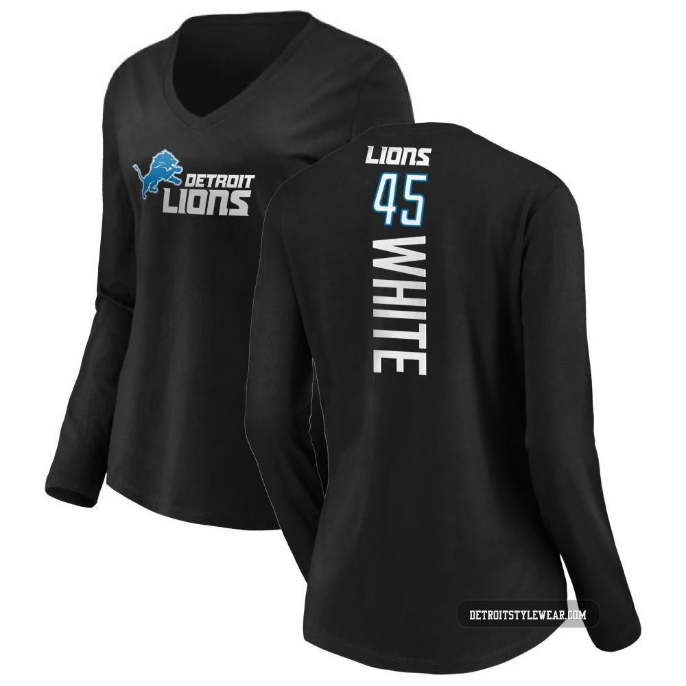 Devin White Detroit Lions ＃45 Women's Black Pro Line Backer Slim Fit Long Sleeve T-Shirt -