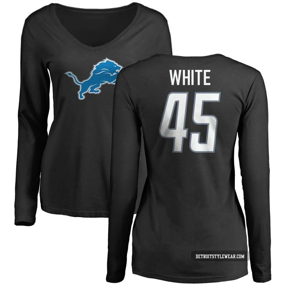 Devin White Detroit Lions ＃45 Women's Black Pro Line Name & Number Logo Slim Fit Long Sleeve T-Shirt -