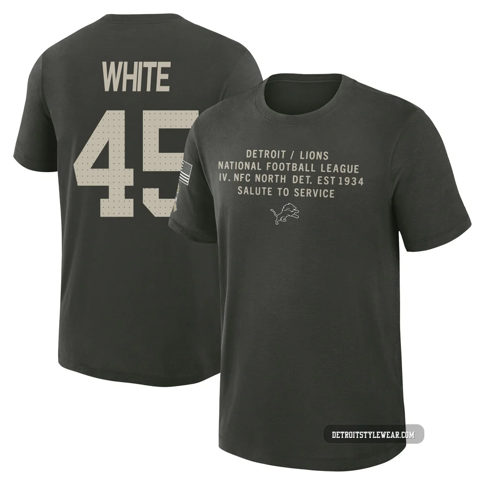 Devin White Detroit Lions ＃45 Youth Dark/Green 2025 Salute to Service Sideline Slub T-Shirt