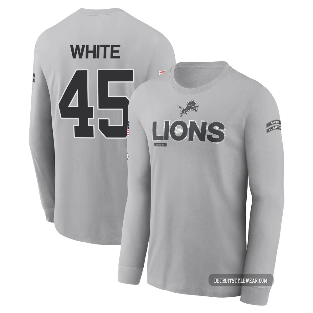 Devin White Detroit Lions ＃45 Youth Gray 2024 Salute to Service Long Sleeve T-Shirt