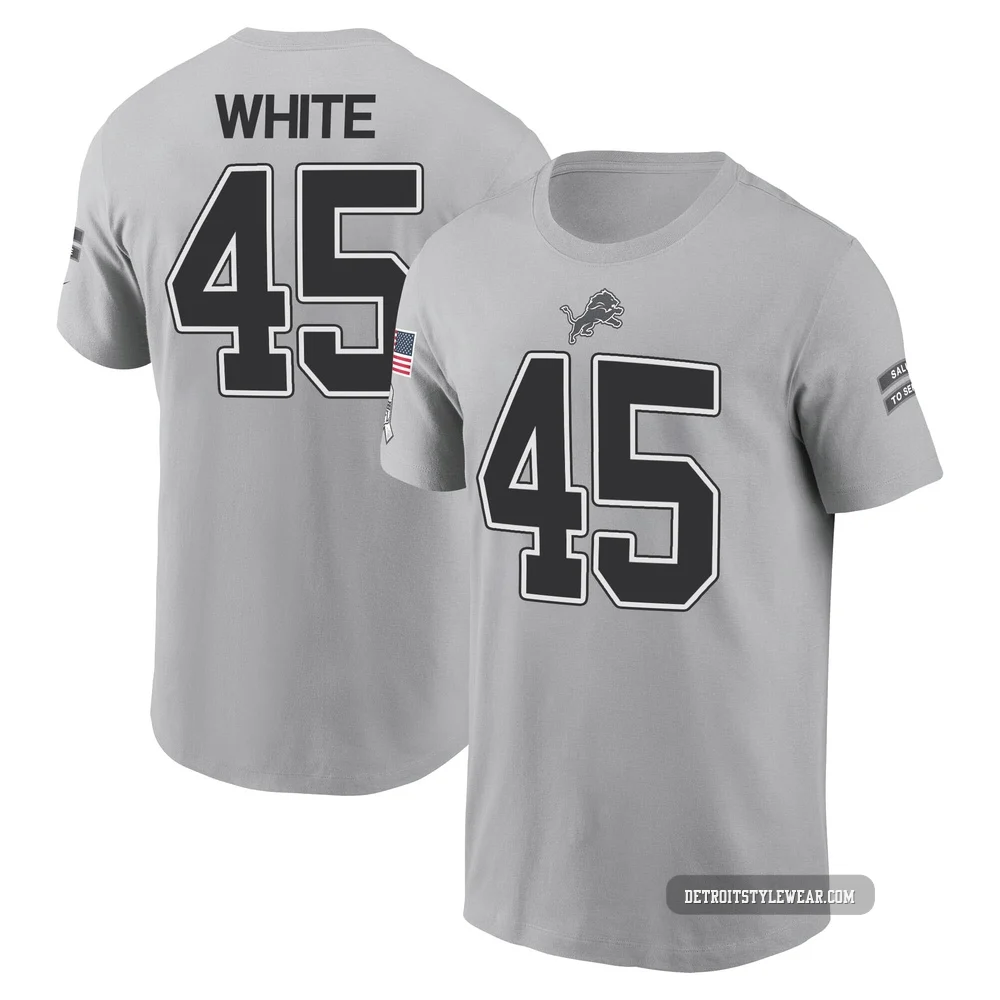 Devin White Detroit Lions ＃45 Youth Gray 2024 Salute to Service Name & Number T-Shirt