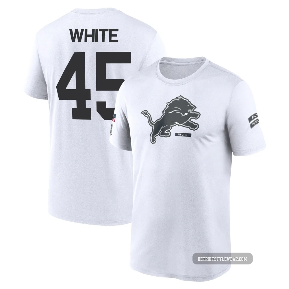 Devin White Detroit Lions Legend ＃45 Men's White 2024 Salute to Service Performance T-Shirt