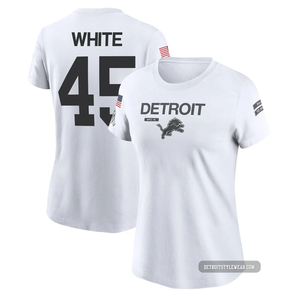 Devin White Detroit Lions Legend ＃45 Women's White 2024 Salute to Service Performance T-Shirt