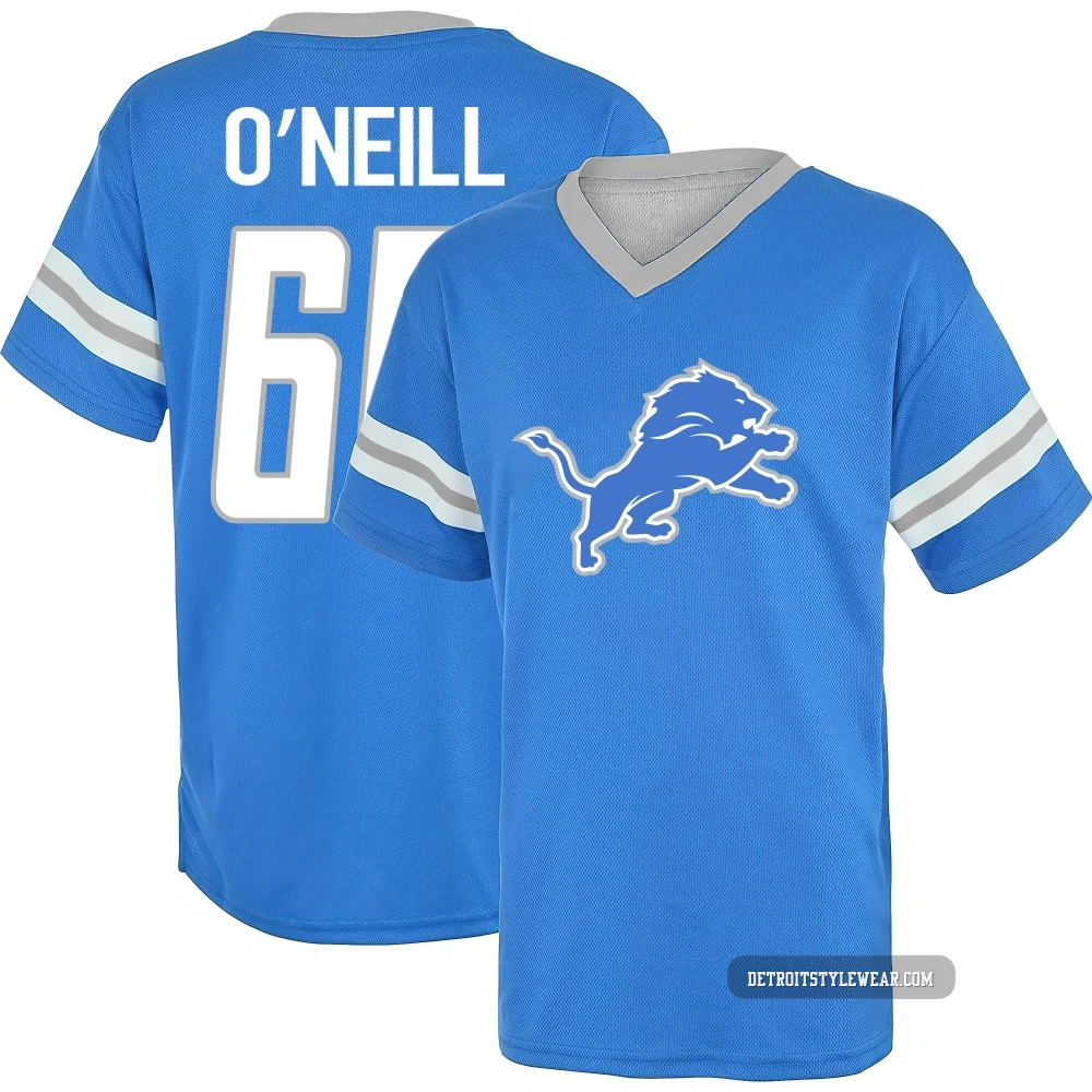 Eric O'Neill Detroit Lions ＃66 Men's Blue Los Name & Number Game Day V-Neck T-Shirt