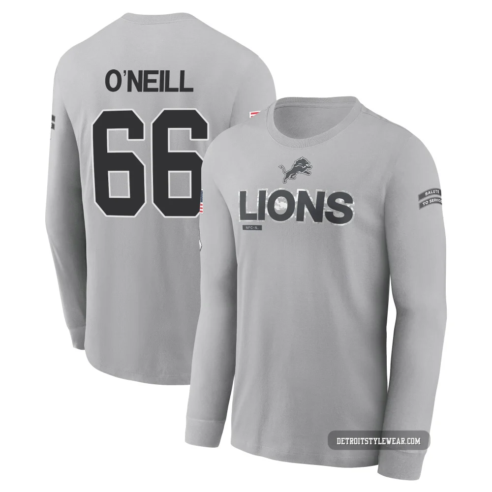 Eric O'Neill Detroit Lions ＃66 Men's Gray 2024 Salute to Service Long Sleeve T-Shirt