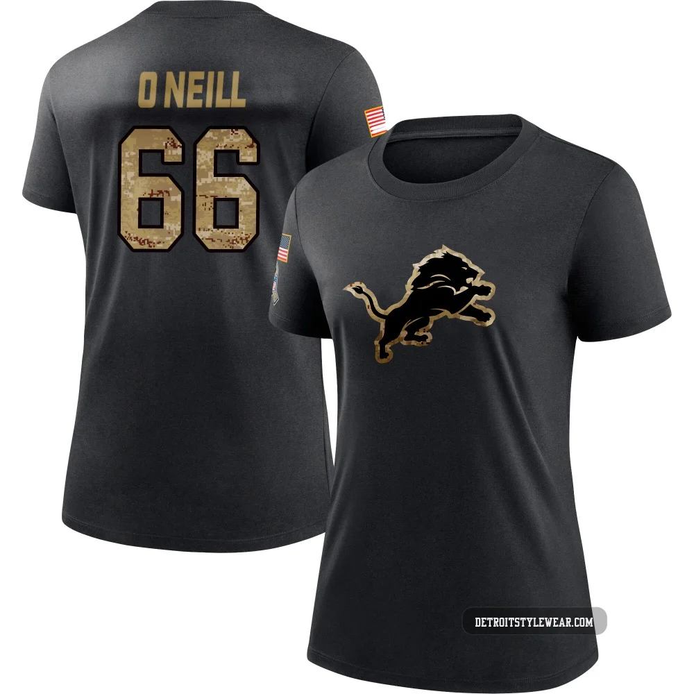 Eric O'Neill Detroit Lions ＃66 Women's Black 2020 Salute To Service Performance T-Shirt