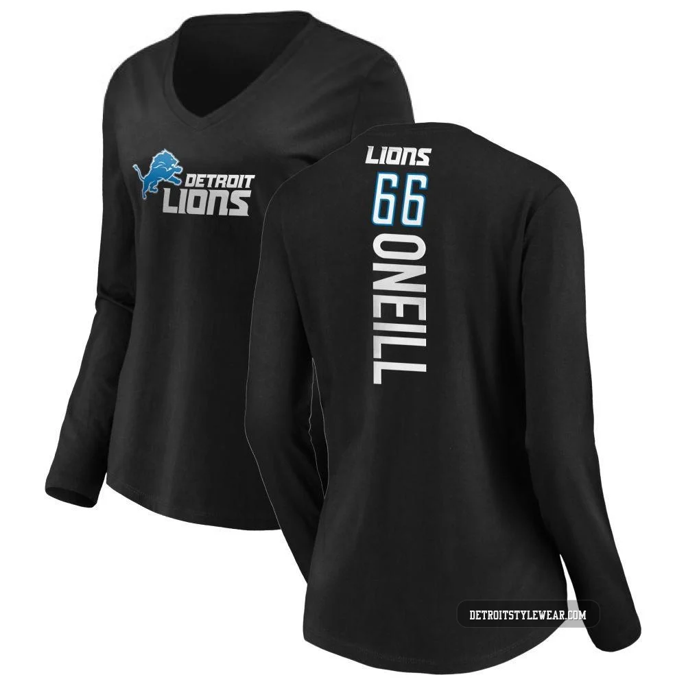 Eric O'Neill Detroit Lions ＃66 Women's Black Pro Line Backer Slim Fit Long Sleeve T-Shirt -