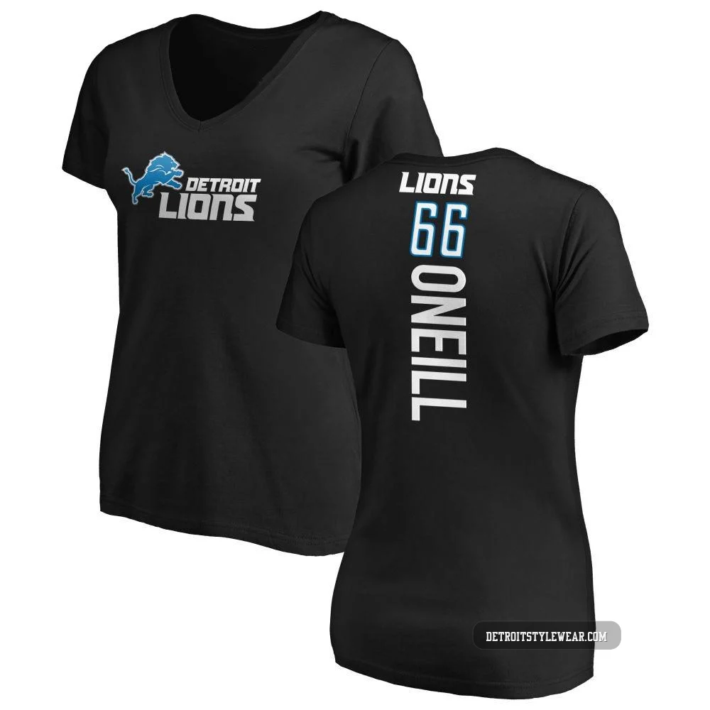 Eric O'Neill Detroit Lions ＃66 Women's Black Pro Line Backer Slim Fit T-Shirt -
