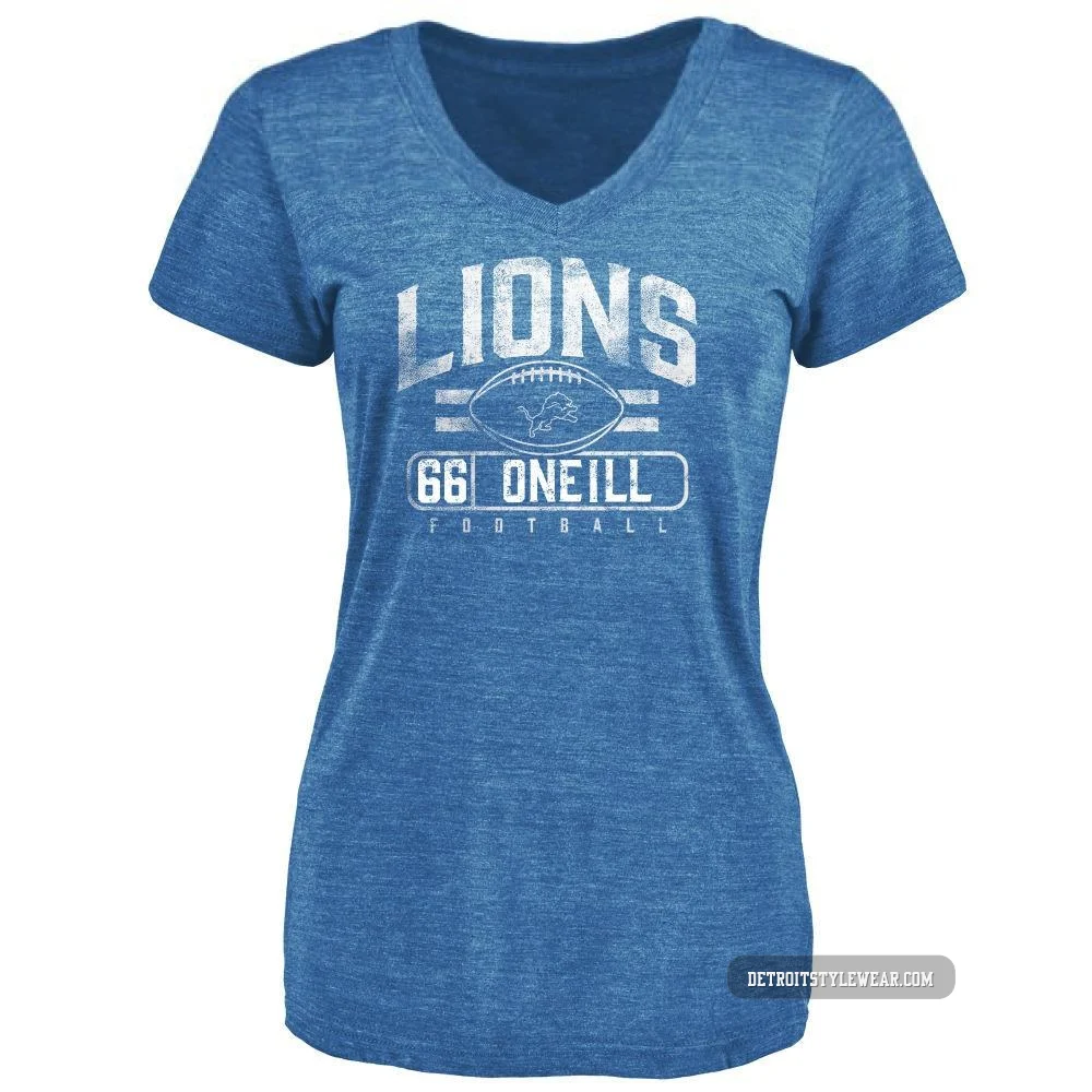 Eric O'Neill Detroit Lions ＃66 Women's Blue Pro Line by Flanker Tri-Blend T-Shirt -
