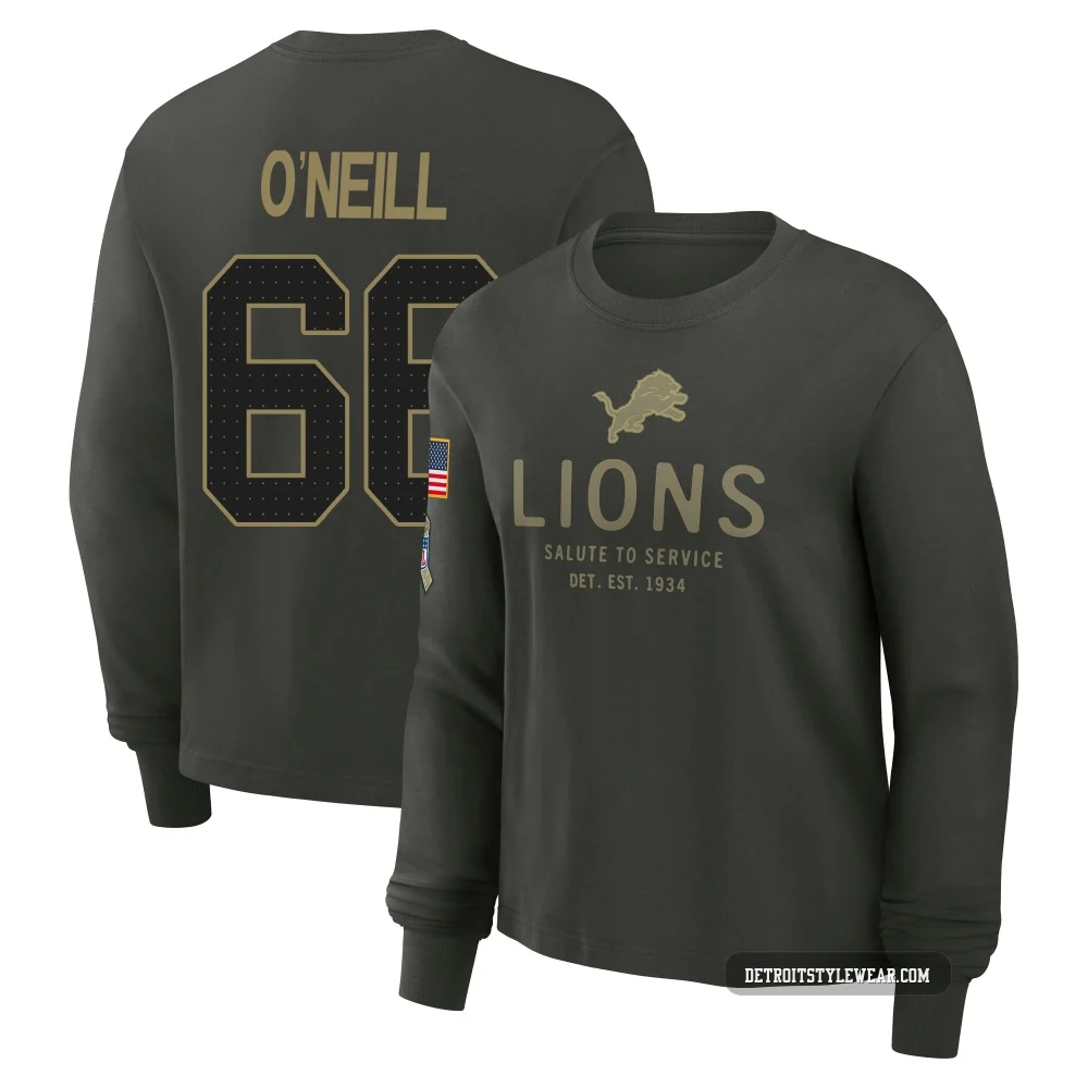 Eric O'Neill Detroit Lions ＃66 Women's Dark/Green 2025 Salute to Service Sideline Long Sleeve T-Shirt