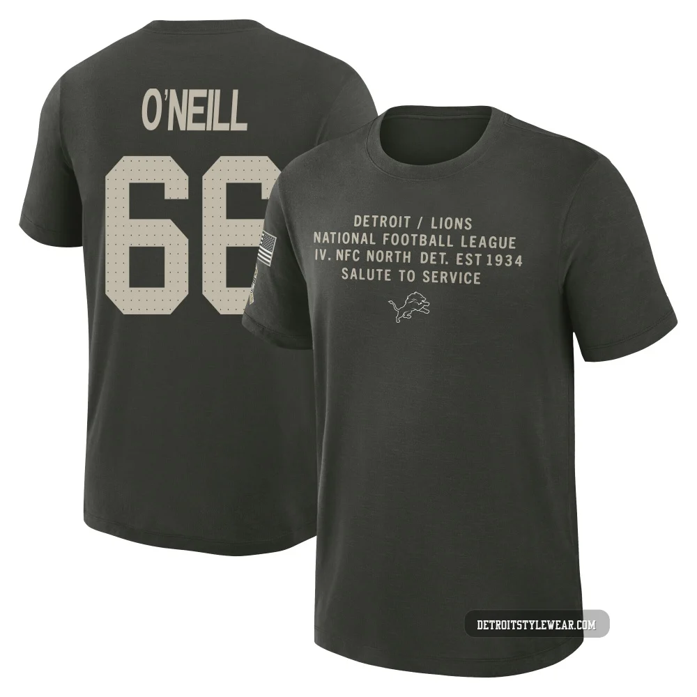 Eric O'Neill Detroit Lions ＃66 Youth Dark/Green 2025 Salute to Service Sideline Slub T-Shirt