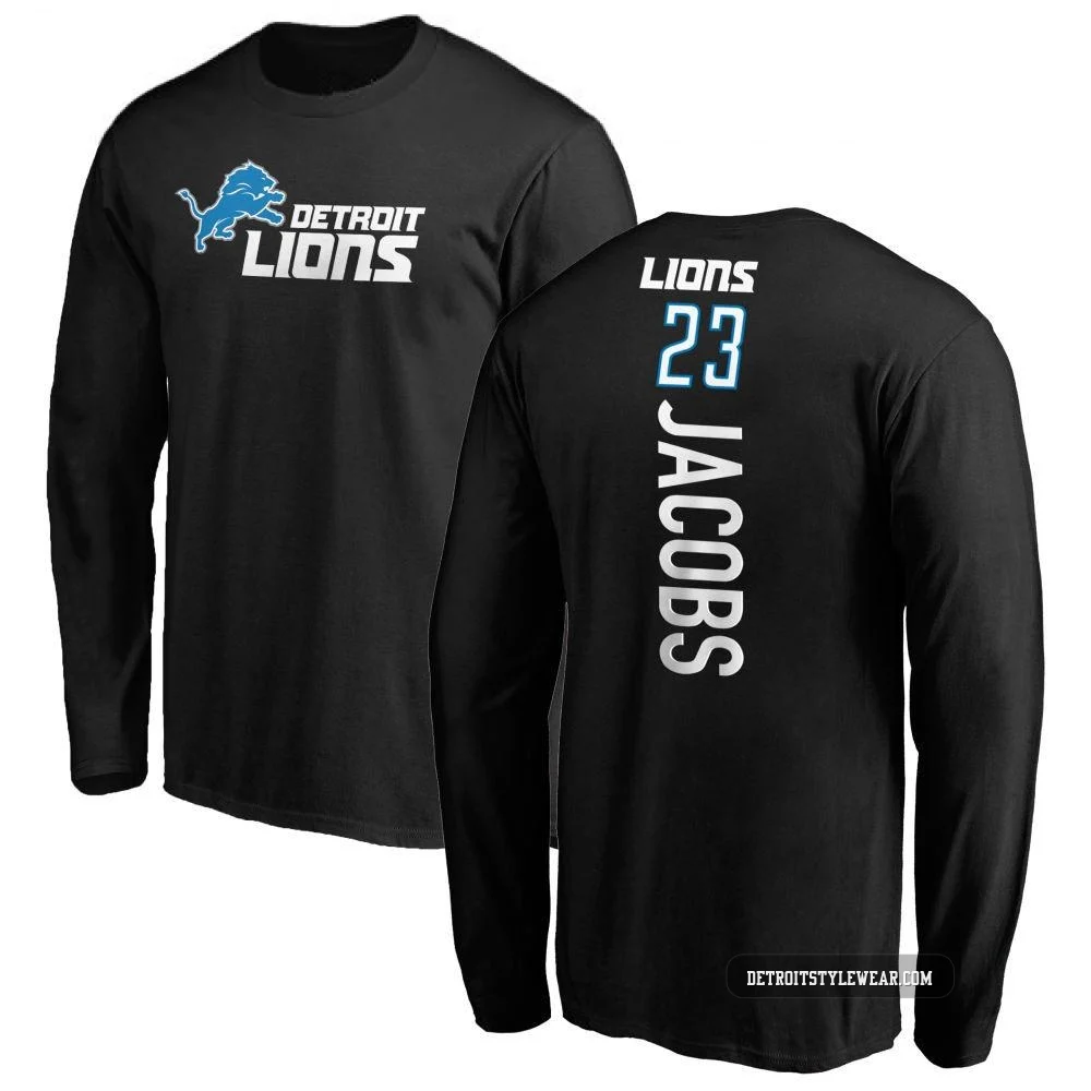 Jerry Jacobs Detroit Lions ＃23 Men's Black Pro Line Backer Long Sleeve T-Shirt -