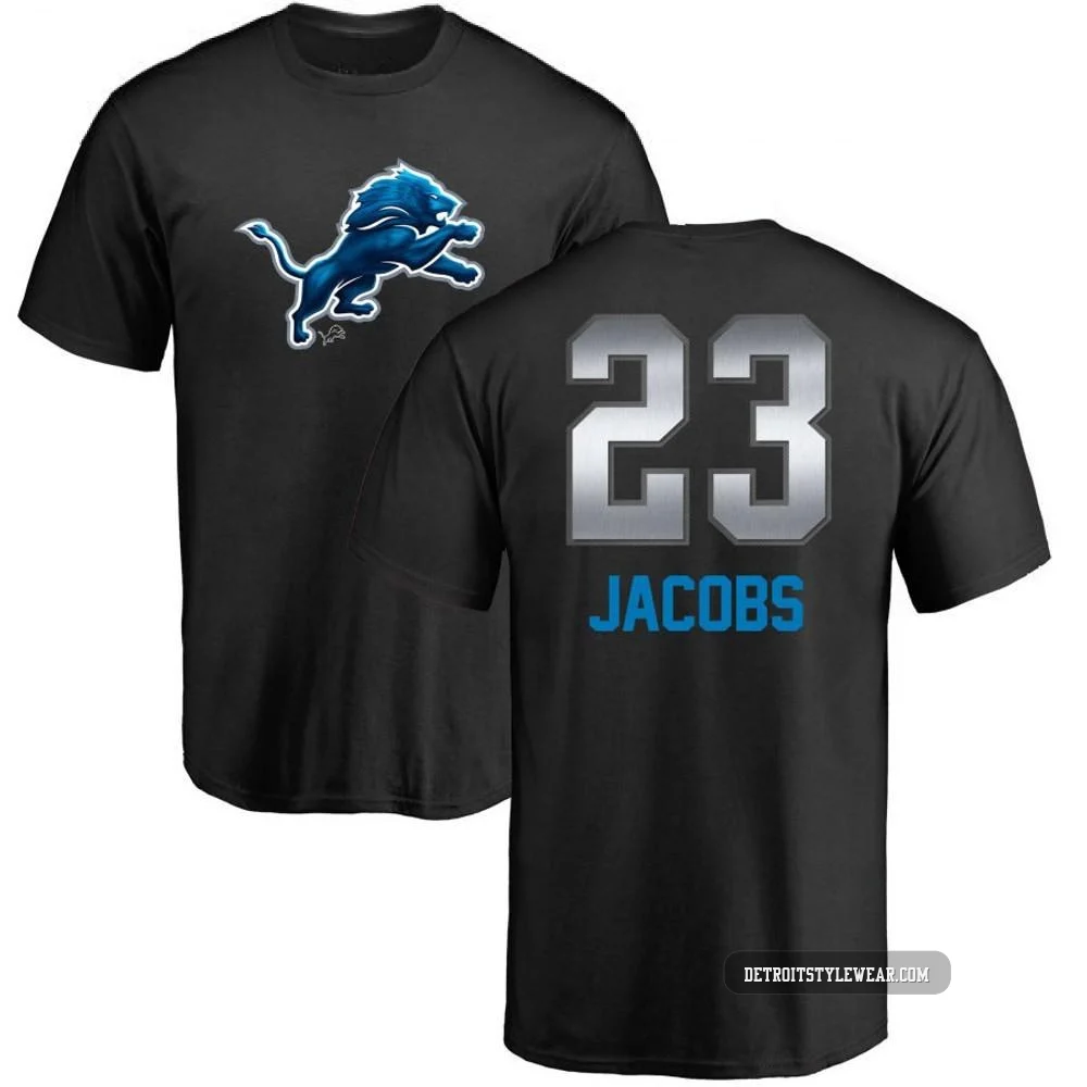 Jerry Jacobs Detroit Lions ＃23 Men's Black Pro Line by Midnight Mascot T-Shirt -