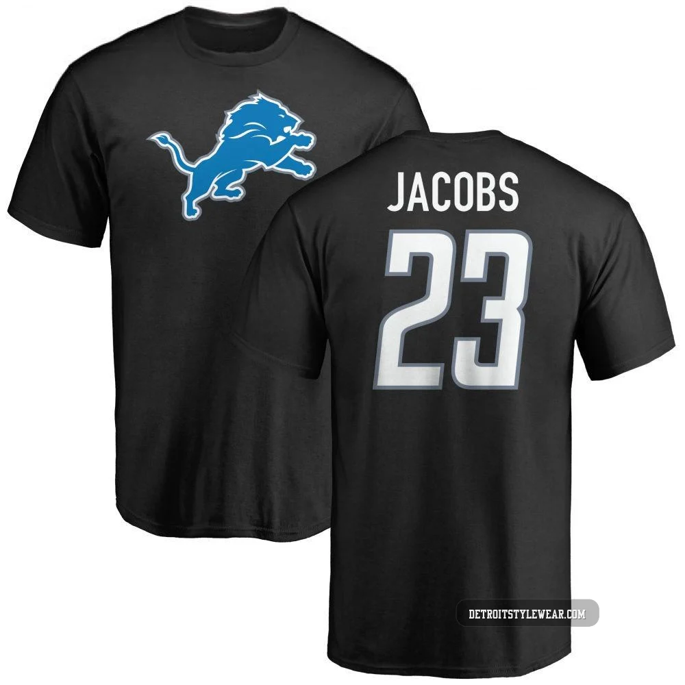 Jerry Jacobs Detroit Lions ＃23 Men's Black Pro Line Name & Number Logo T-Shirt -