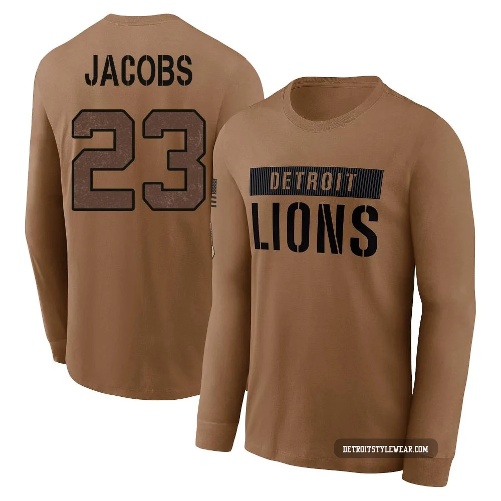 Jerry Jacobs Detroit Lions ＃23 Men's Brown 2023 Salute To Service Long Sleeve T-Shirt