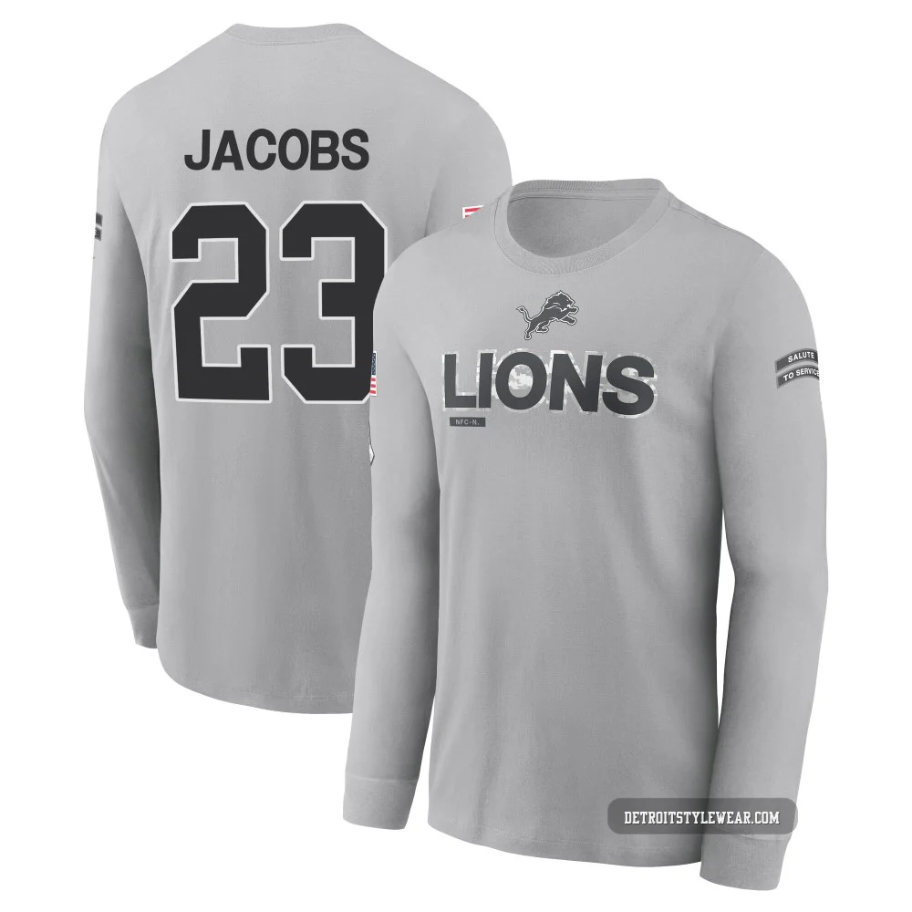 Jerry Jacobs Detroit Lions ＃23 Men's Gray 2024 Salute to Service Long Sleeve T-Shirt