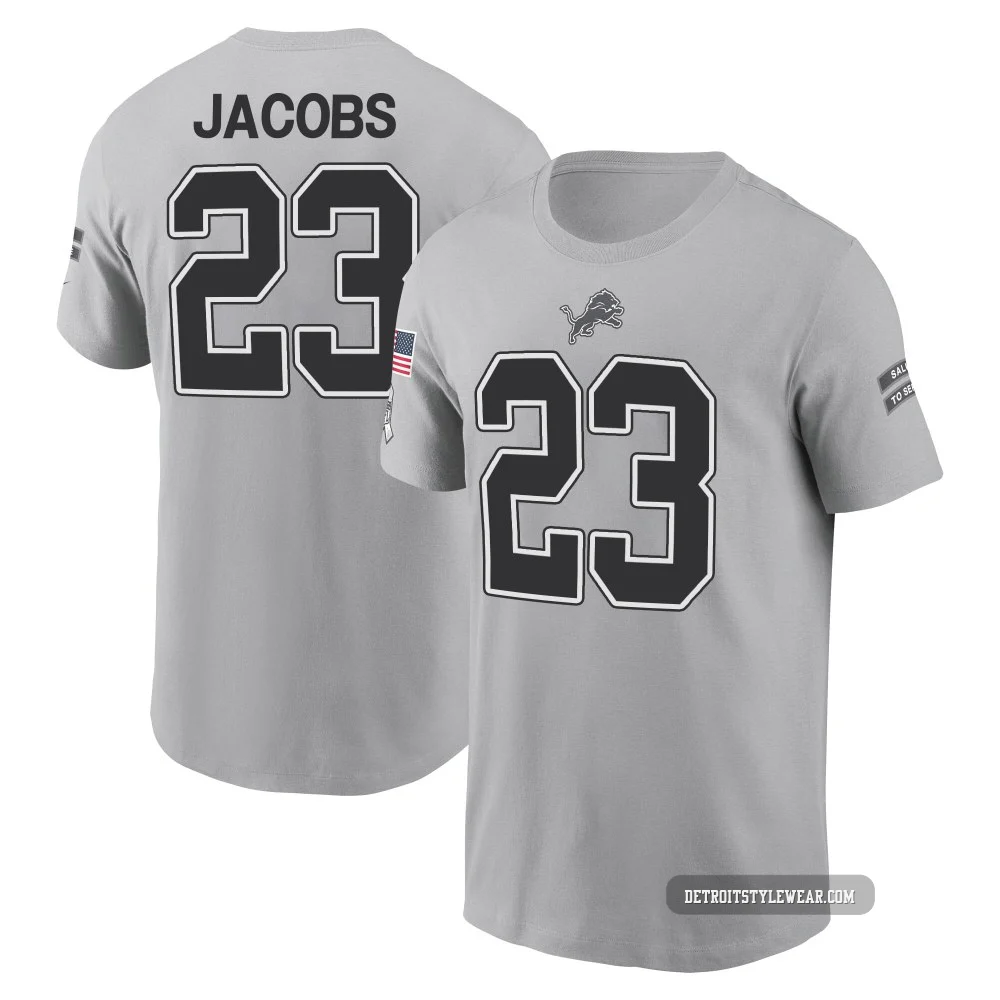 Jerry Jacobs Detroit Lions ＃23 Men's Gray 2024 Salute to Service Name & Number T-Shirt
