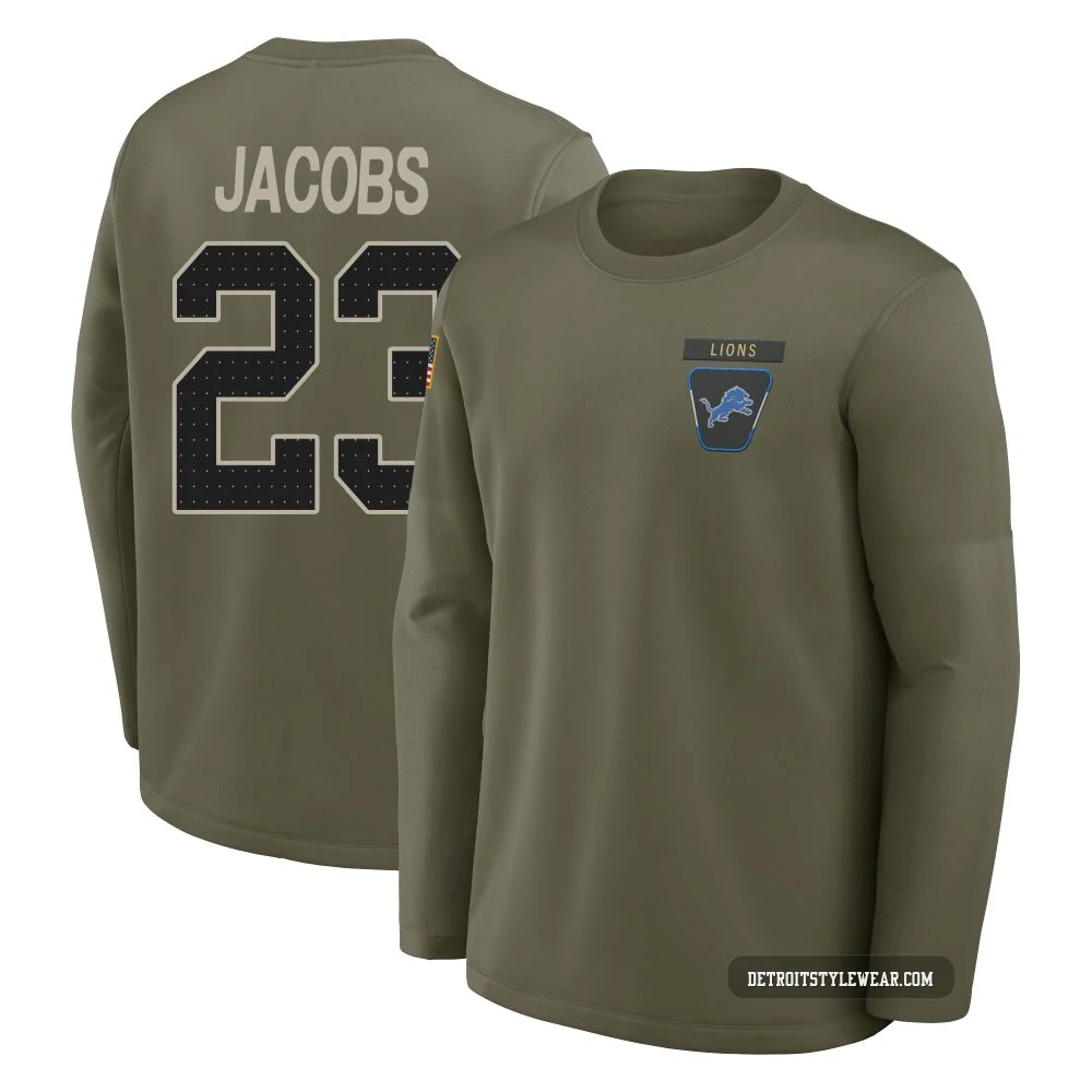 Jerry Jacobs Detroit Lions ＃23 Men's Olive 2025 Salute to Service Sideline Coaches Long Sleeve T-Shirt