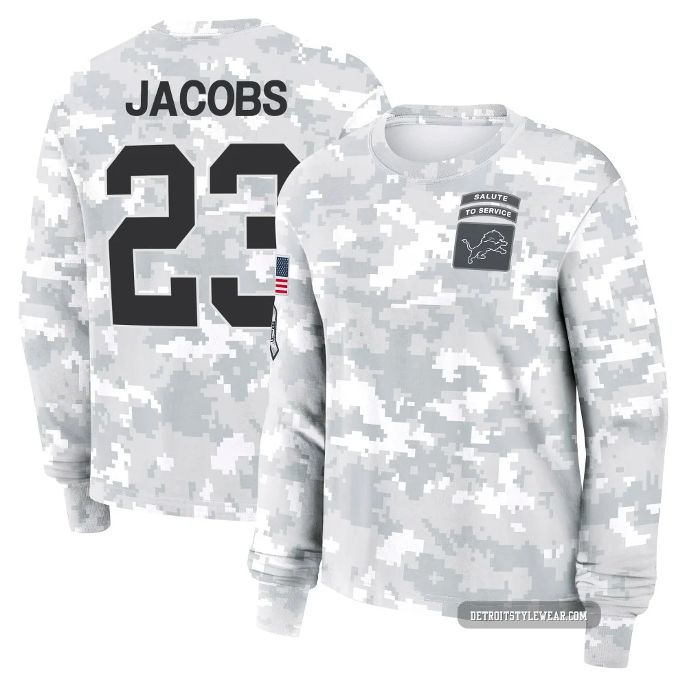 Jerry Jacobs Detroit Lions ＃23 Women's Arctic Camo 2024 Salute to Service Long Sleeve T-Shirt