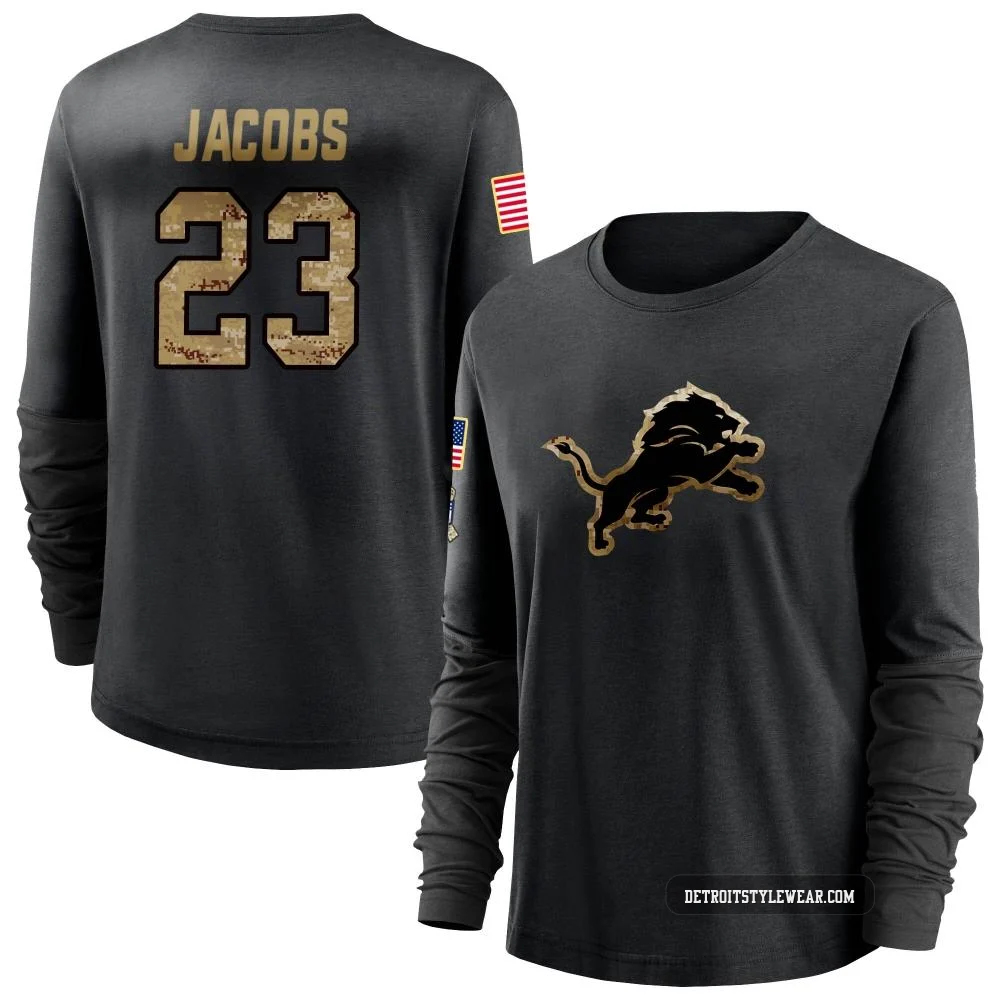 Jerry Jacobs Detroit Lions ＃23 Women's Black 2020 Salute To Service Sideline Performance Long Sleeve T-Shirt