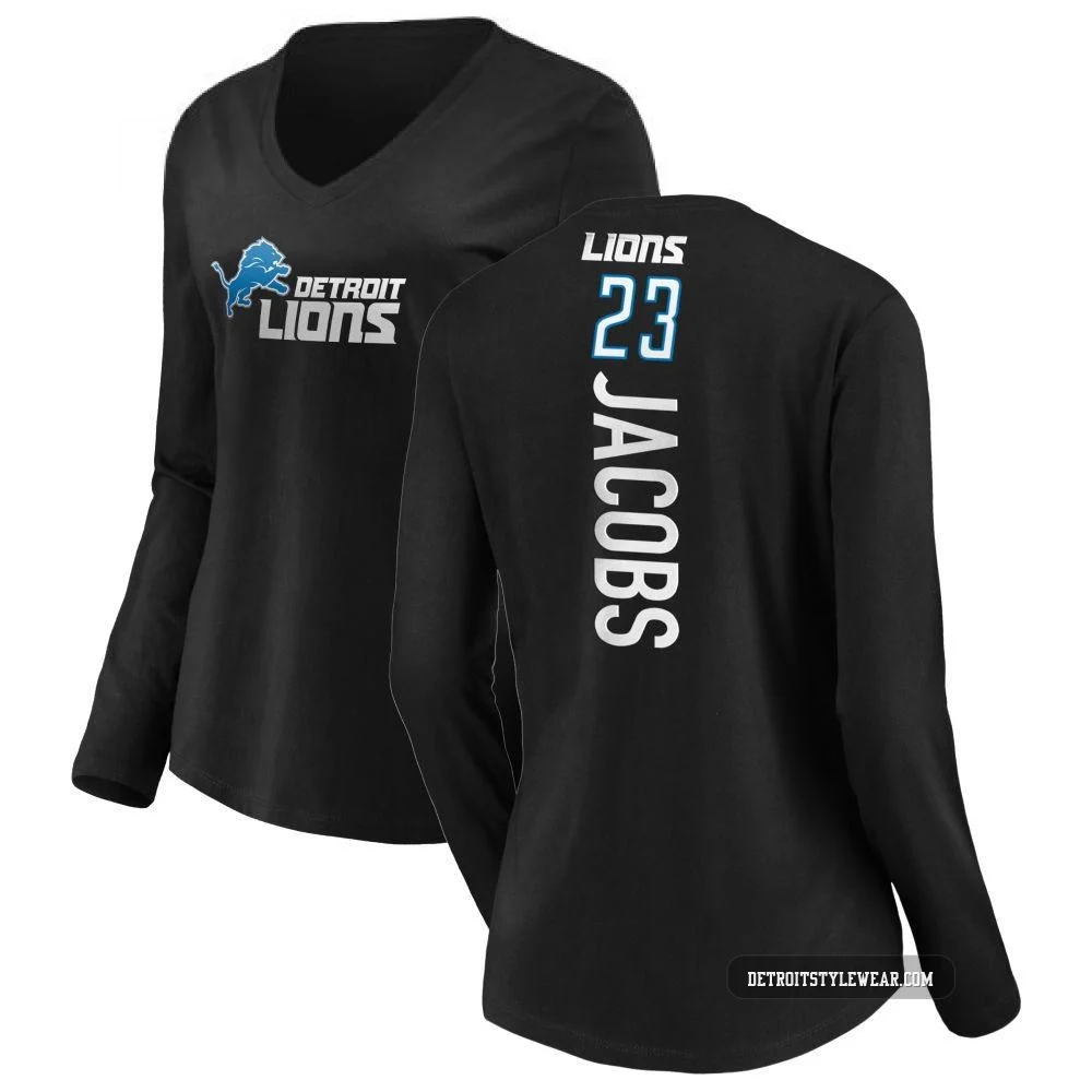 Jerry Jacobs Detroit Lions ＃23 Women's Black Pro Line Backer Slim Fit Long Sleeve T-Shirt -