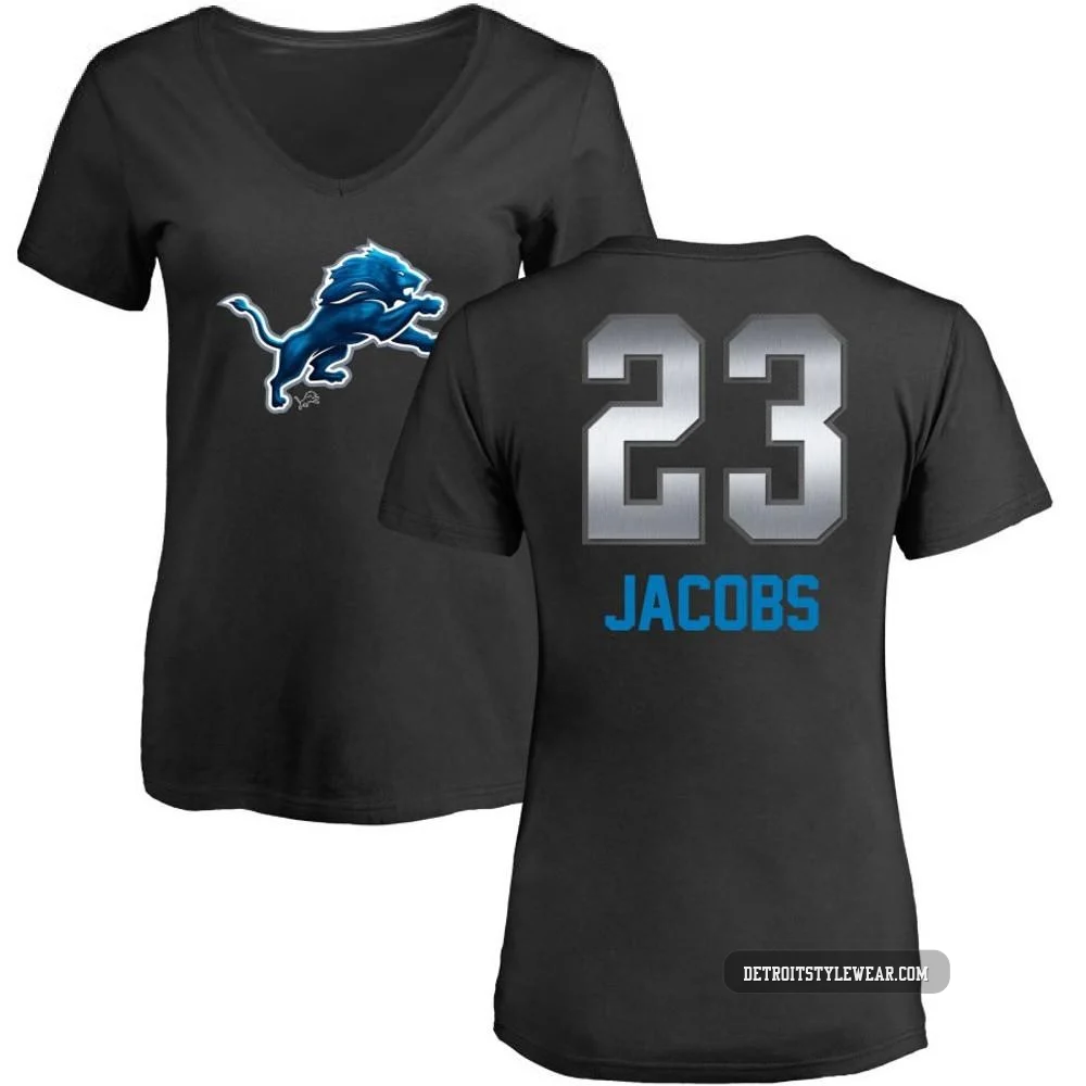 Jerry Jacobs Detroit Lions ＃23 Women's Black Pro Line by Midnight Mascot T-Shirt -