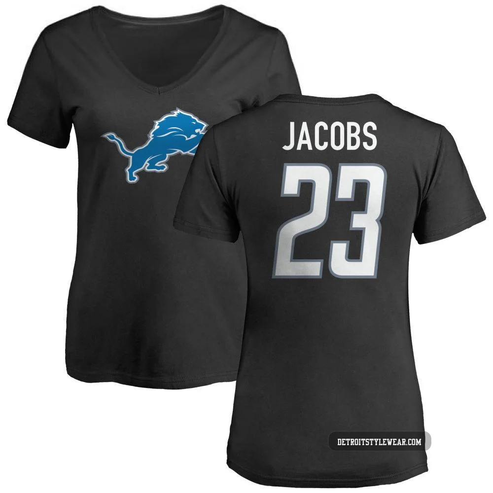 Jerry Jacobs Detroit Lions ＃23 Women's Black Pro Line Name & Number Logo Slim Fit T-Shirt -