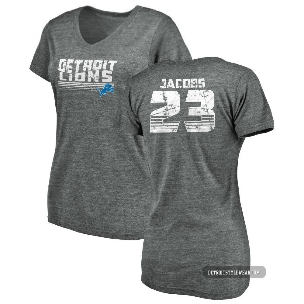 Jerry Jacobs Detroit Lions ＃23 Women's Gray Pro Line by Retro Tri-Blend V-Neck T-Shirt - Heathered