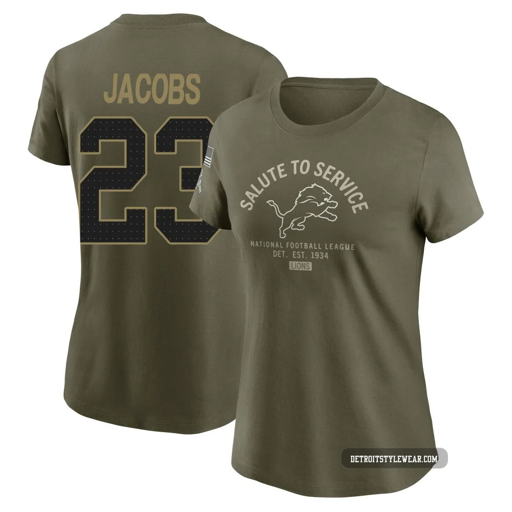 Jerry Jacobs Detroit Lions ＃23 Women's Olive 2025 Salute to Service Sideline T-Shirt