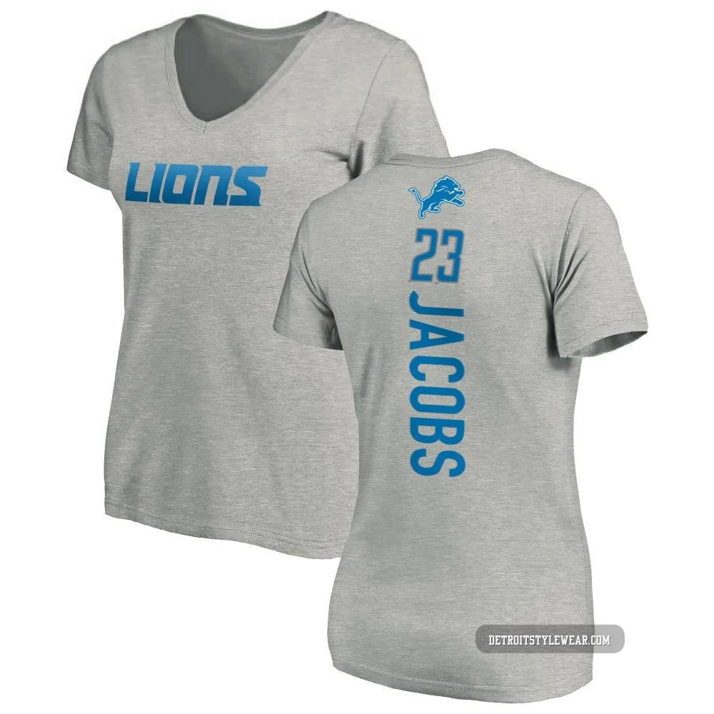 Jerry Jacobs Detroit Lions ＃23 Women's Pro Line Backer V-Neck T-Shirt - Ash