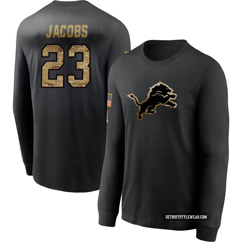 Jerry Jacobs Detroit Lions ＃23 Youth Black 2020 Salute To Service Sideline Performance Long Sleeve T-Shirt