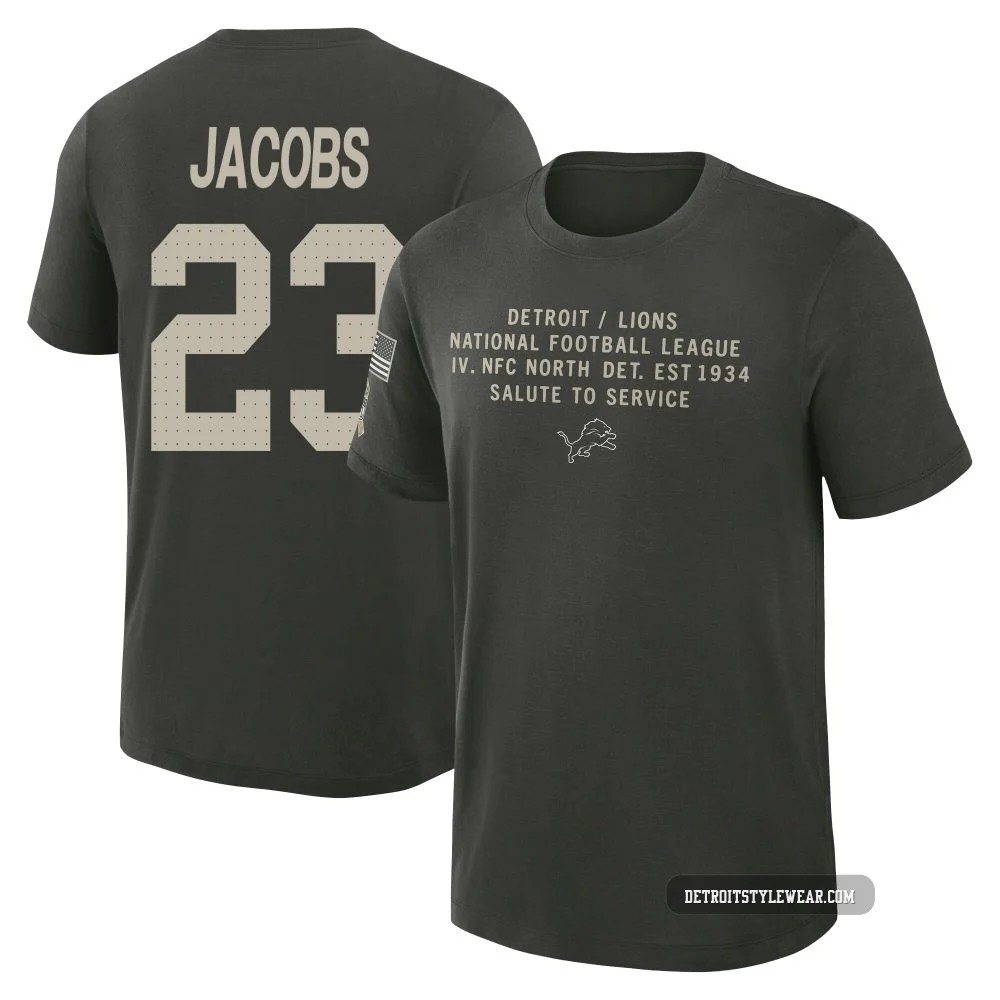 Jerry Jacobs Detroit Lions ＃23 Youth Dark/Green 2025 Salute to Service Sideline Slub T-Shirt
