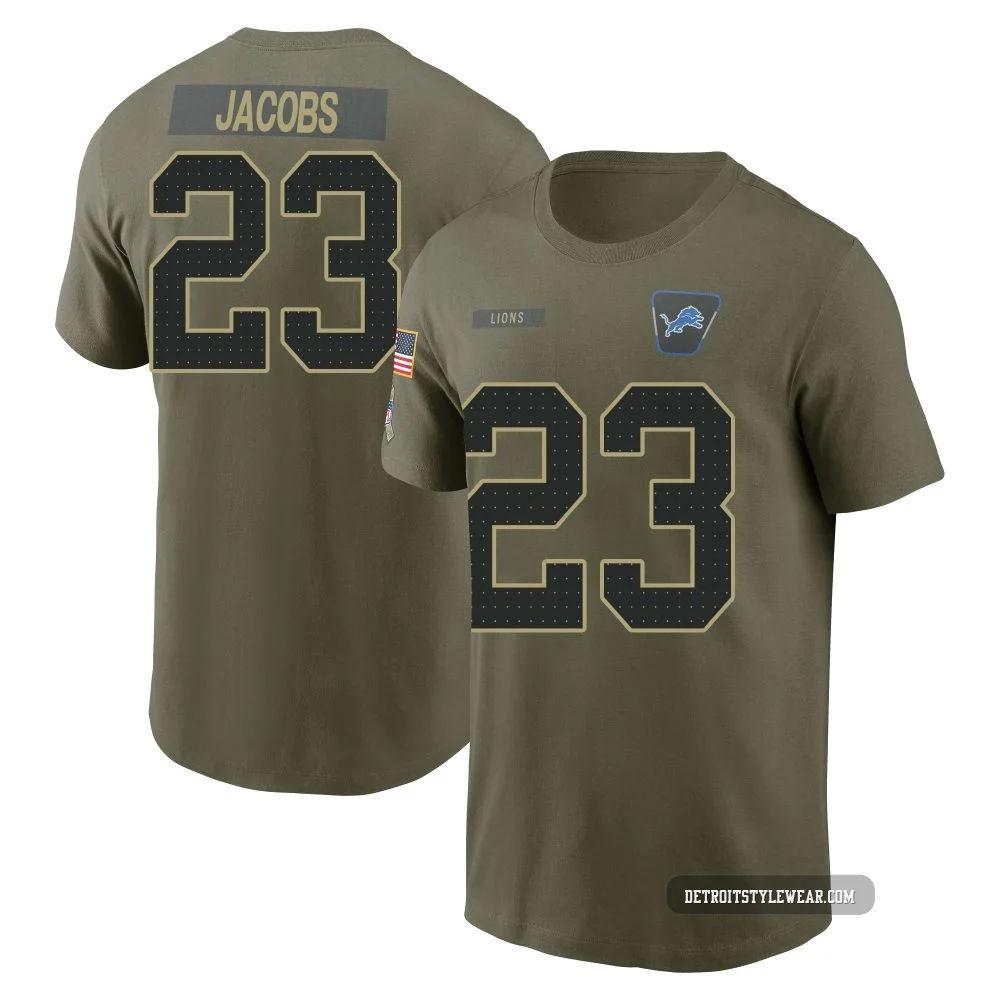 Jerry Jacobs Detroit Lions ＃23 Youth Olive 2025 Salute to Service Name & Number T-Shirt
