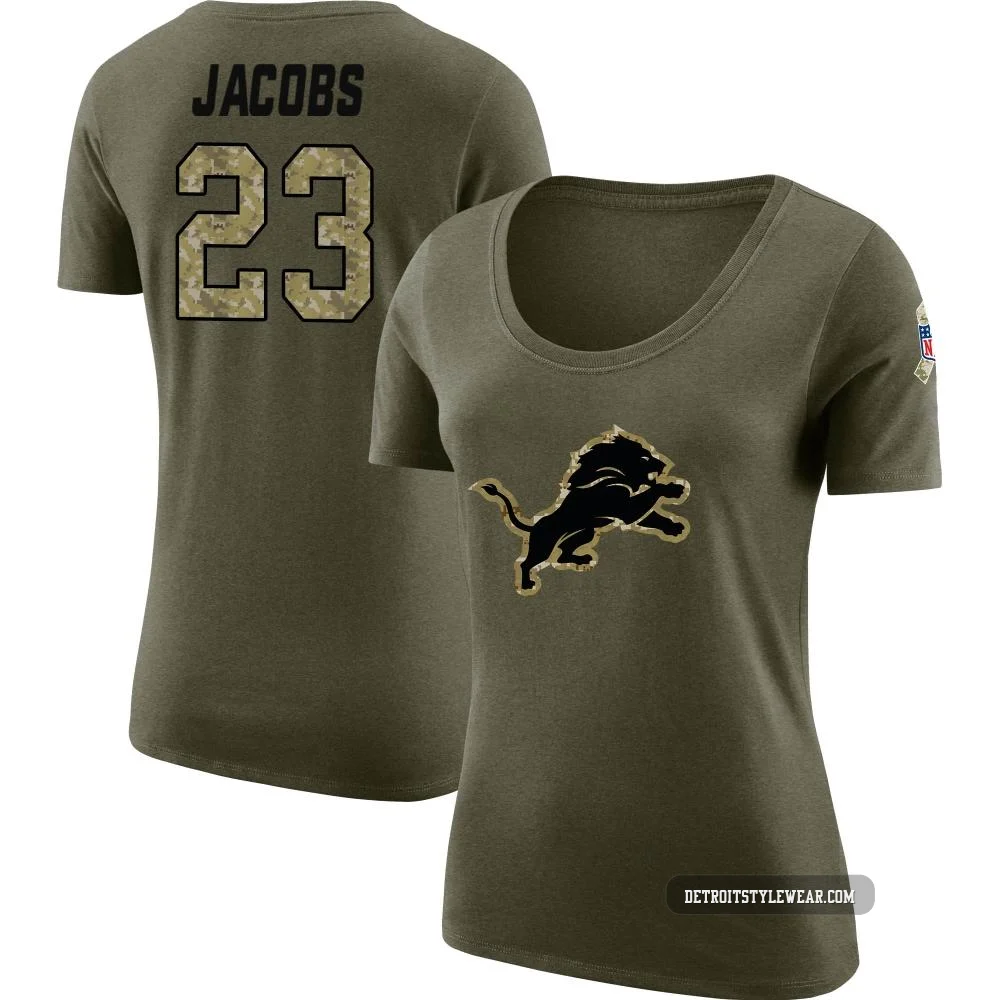 Jerry Jacobs Detroit Lions Legend ＃23 Women's Olive Salute to Service Scoop Neck T-Shirt