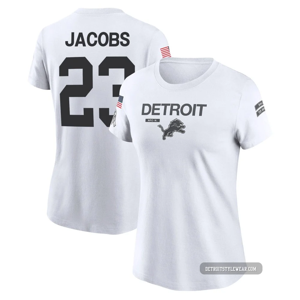 Jerry Jacobs Detroit Lions Legend ＃23 Women's White 2024 Salute to Service Performance T-Shirt