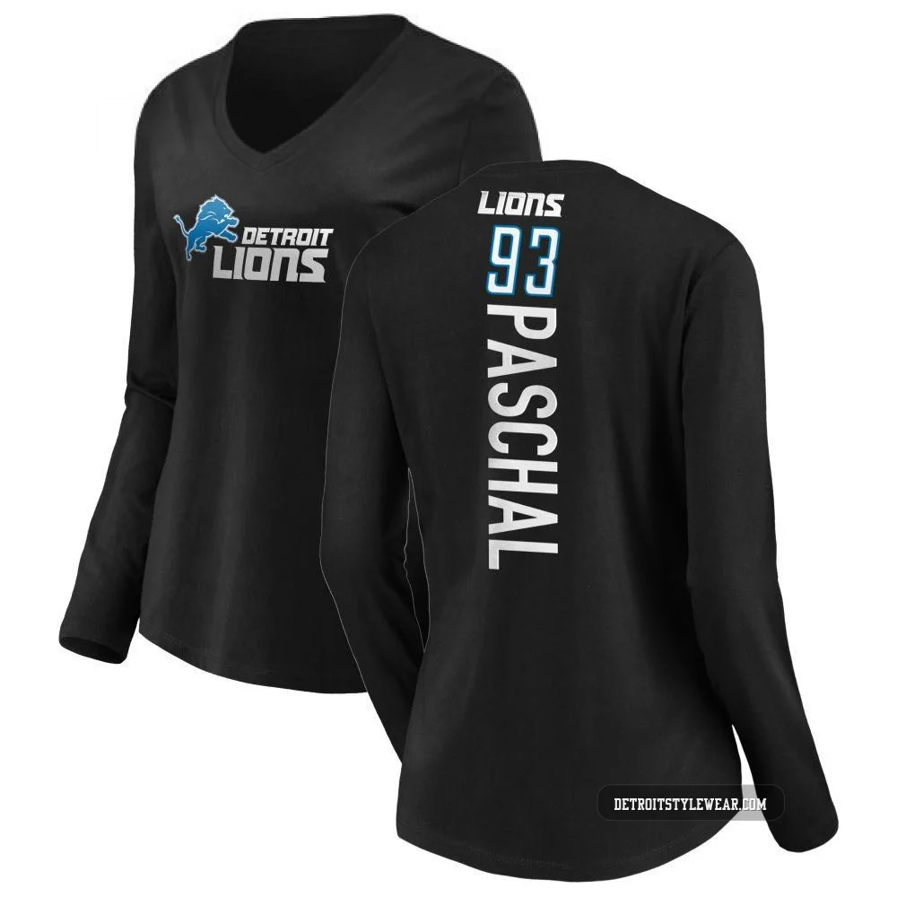 Josh Paschal Detroit Lions ＃93 Women's Black Pro Line Backer Slim Fit Long Sleeve T-Shirt -