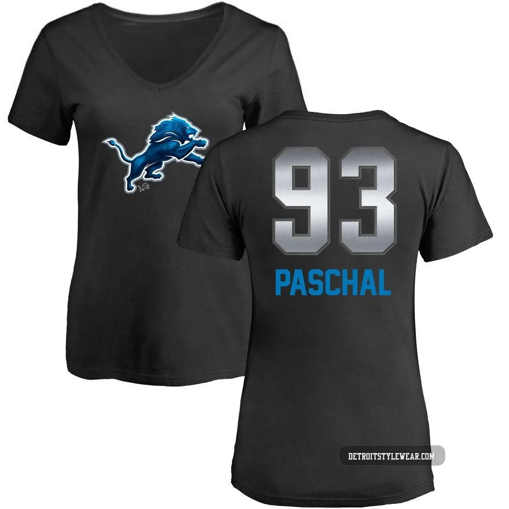 Josh Paschal Detroit Lions ＃93 Women's Black Pro Line by Midnight Mascot T-Shirt -