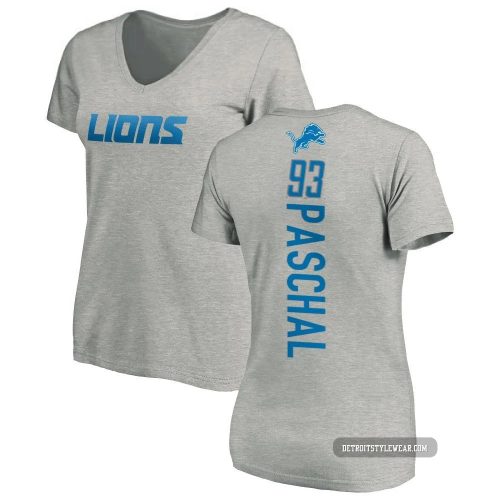 Josh Paschal Detroit Lions ＃93 Women's Pro Line Backer V-Neck T-Shirt - Ash