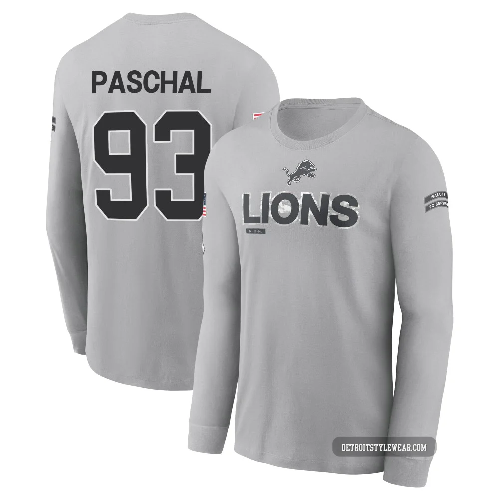 Josh Paschal Detroit Lions ＃93 Youth Gray 2024 Salute to Service Long Sleeve T-Shirt